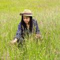 Sara Middleton in the grassland at Upper Seeds, Wytham Woods