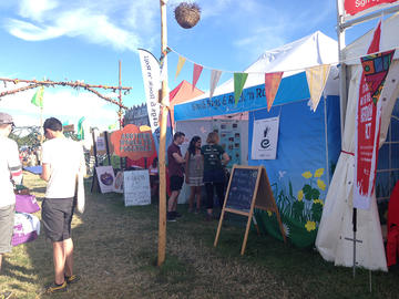 Stalls at the Green Futures area in Glastonbury