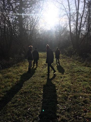 The artist and others in Wytham Woods